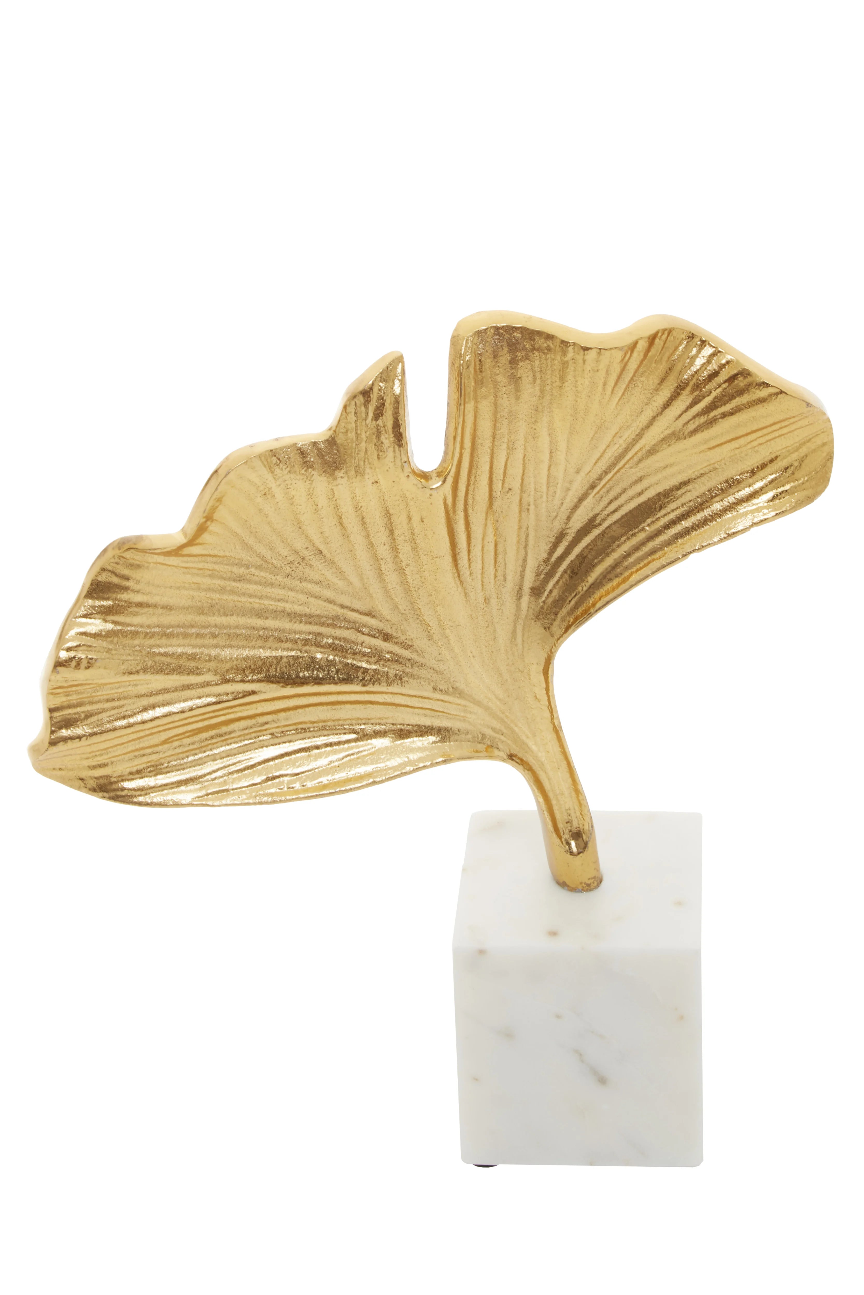 Cleo Gold Ginkgo Leaf Sculpture on White Marble Base
